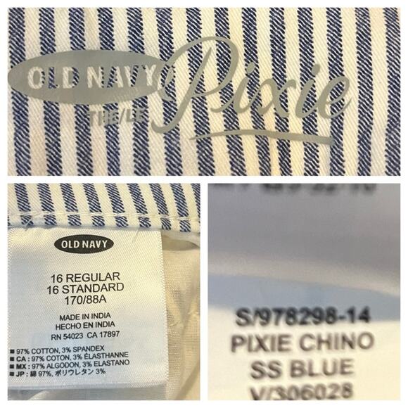 Old Navy Pixie Pants Chino Ankle Mid Rise Blue White Stripe Women’s Plus Size 16 - Picture 5 of 6